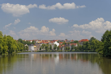 Fototapeta premium Altenburg old city, picturesque view from the lake, Germany