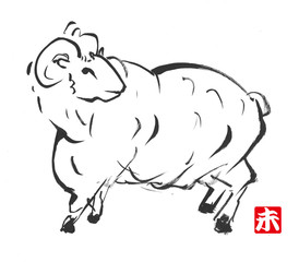 Obraz premium 墨絵の羊