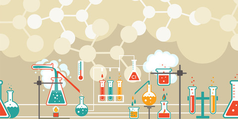 Chemistry infographic in a seamless pattern