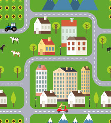 Plakat Seamless Vector Town Background Design