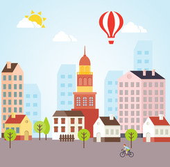 Seamless Vector Sunny Town Landscape Background