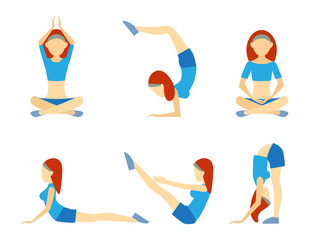 Yoga girl in six positions