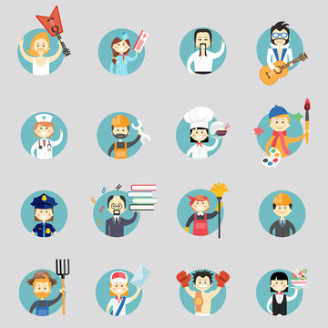 Badges with avatars of different professions