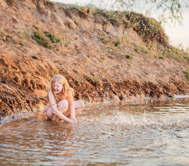 happy girl in river