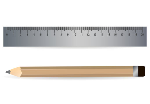 Pencil and steel ruler icon isolated on white