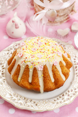 Traditional easter cake decorated with icing and colorful sprink