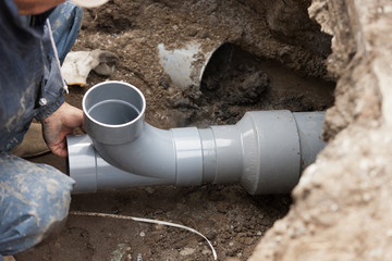 Obraz premium 水道工事 下水管の敷設