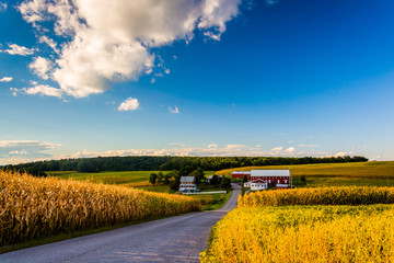 Country road and view of a farm in rural York County, Pennsylvan