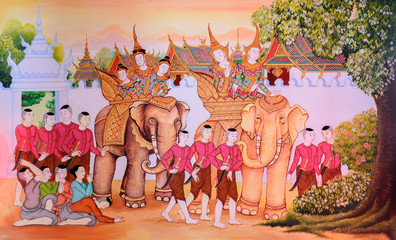 Buddhist temple mural painting (The life of Buddha) in Chiang Ma © boonsom