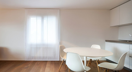 Interior home, dining table and chairs white
