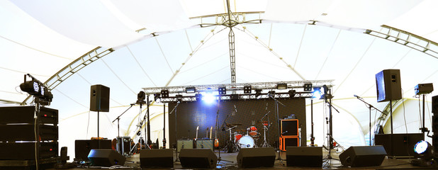 An empty Stage Before the Concert with floodlight
