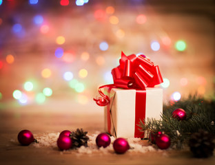 Christmas gift box with Christmas decorations