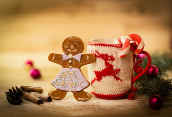 Christmas mug with decorations and sweets