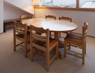 Fototapeta na wymiar Interior chalet, wooden dining table