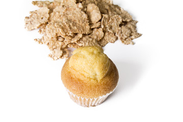 apple, cereal and muffin isolated