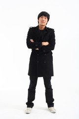 스튜디오 안의 젊은 남자 다양한 포즈