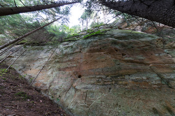ancient sandstone cliffs in the Gaujas National Park, Latvia
