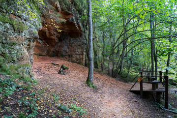 ancient sandstone cliffs in the Gaujas National Park, Latvia