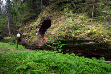 ancient sandstone cliffs in the Gaujas National Park, Latvia