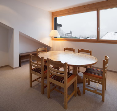 Interior chalet, wooden dining table