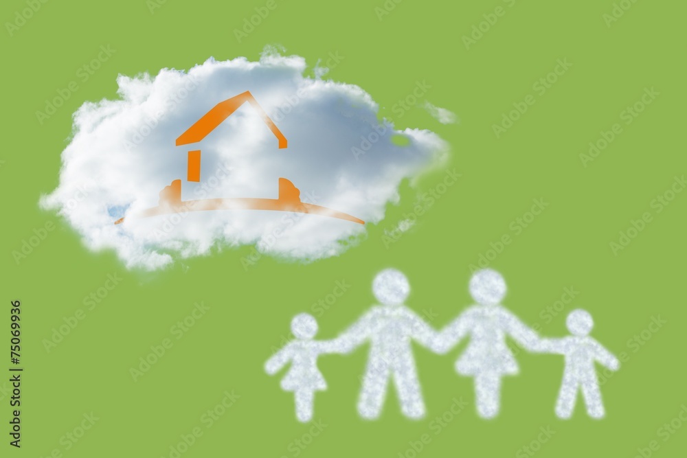 Poster composite image of cloud in shape of family
