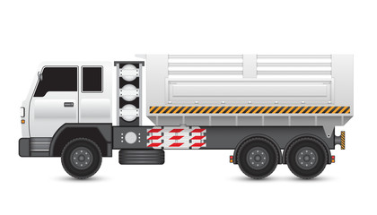 Dump truck vector illustration. May called tipper truck, dumper trailer or tip lorry. Heavy machine equipment or vehicle for construction to load, unload, carrier and delivery sand, rock and gravel.