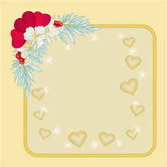 Valentines day hearts and jasmine gold background vector