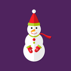 Snowman with Santa Hat Christmas Flat Icon