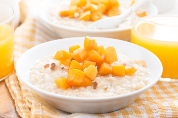 oatmeal with fresh apricots and orange juice for breakfast