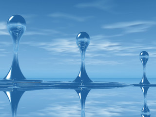 drops  and round on a blue background