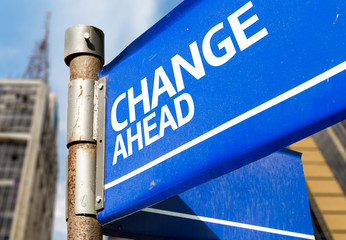 Change Ahead blue road sign