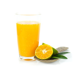 glass of fresh orange juice on white