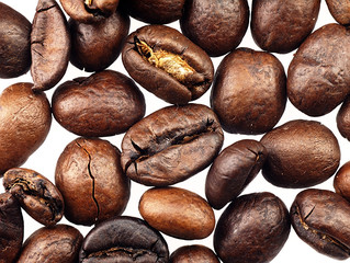 Coffee beans on a white background.