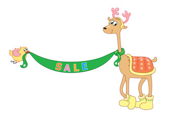 bird and deer make a sale on the scarf