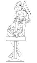 Girl sits in bar . Vector illustration