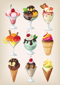 Set of colorful tasty isolated ice cream.