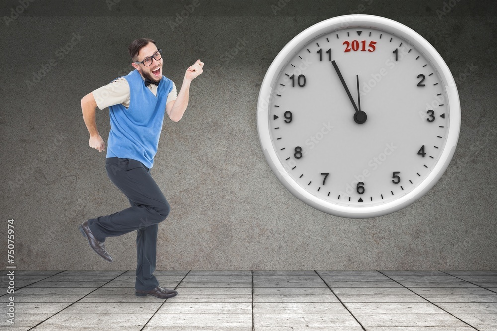 Aufkleber Composite image of geeky hipster dancing and smiling