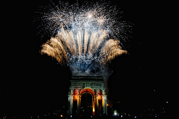 Happy new year and merry xmas fireworks on triumph arc