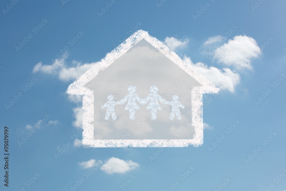 Poster composite image of cloud in shape of family
