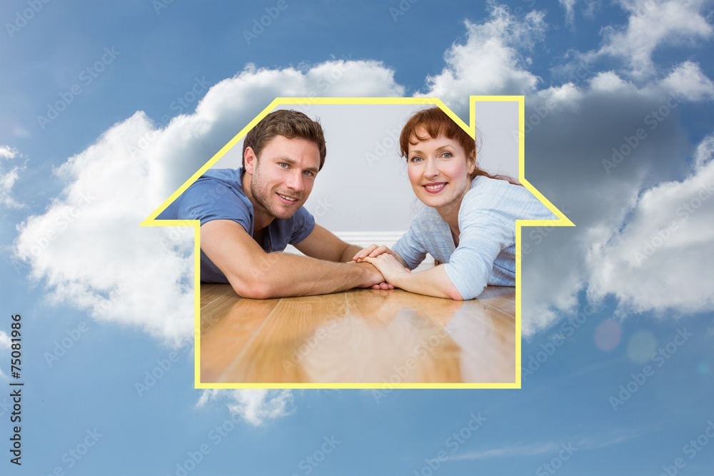 Poster composite image of couple lying on the floor