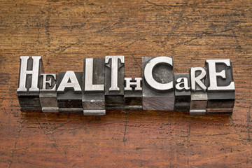 healthcare word in metal type