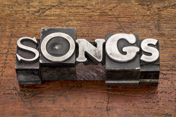 songs word in metal type