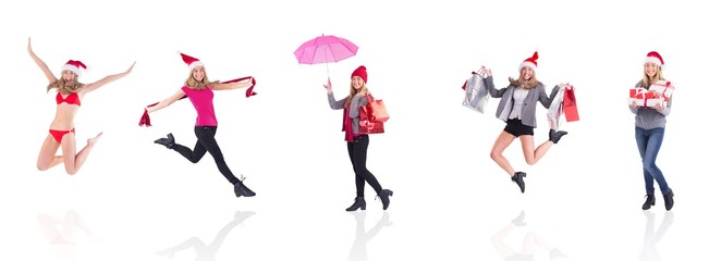 Composite image of festive fit blonde in red bikini