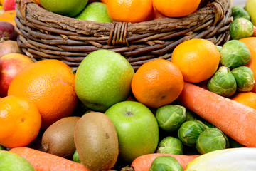 close up of fruit and vegetable basket
