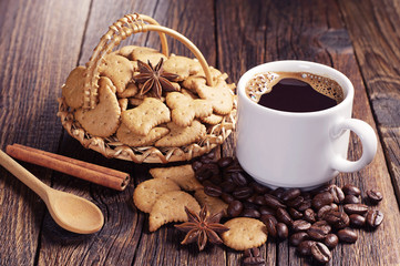 Fototapeta na wymiar Coffee and christmas cookies
