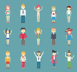 Vector Teenager Cartoons Isolated on Blue Green