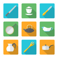 vector flat design dinnerware tableware utensil icons