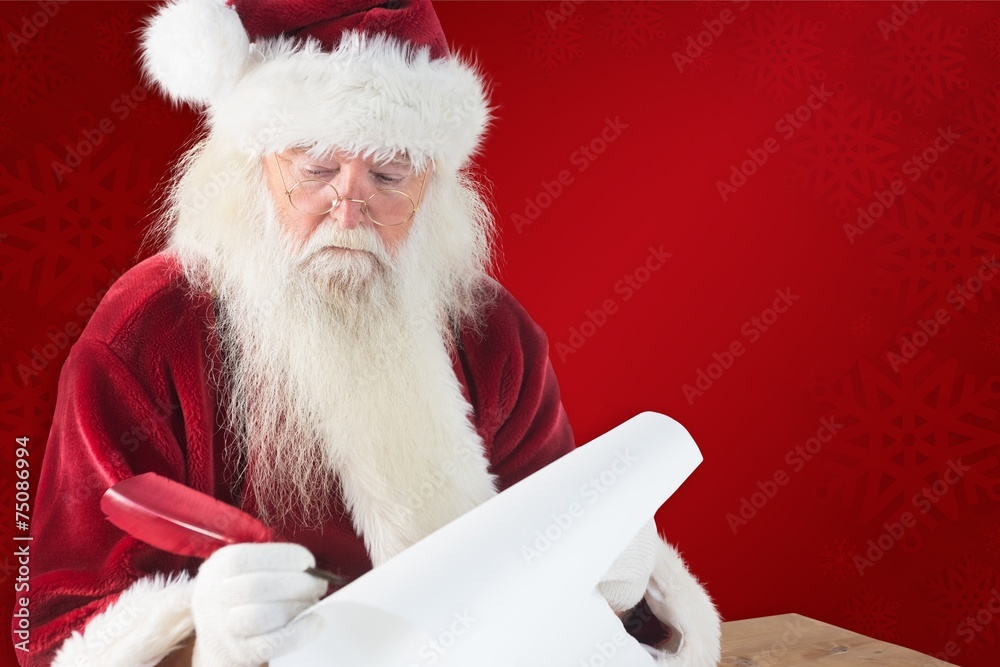 Poster Composite image of santa writes something with a feather
