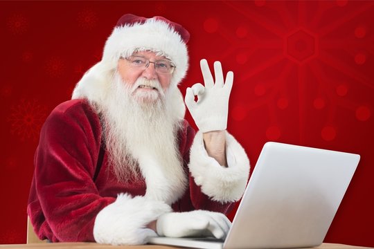 Composite image of santa is satisfied about what he found