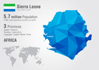 Sierra Leone world map with a pixel diamond texture.